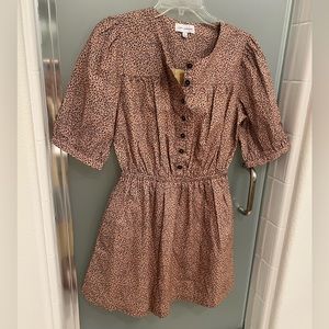 NEW pinky clay Ditsy black floral button front flare dress